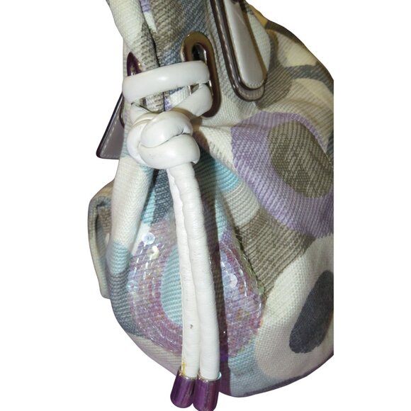 Coach 2010 Kristin Op Art Sequined Canvas & leather Crossbody Satchel Hobo - Picture 4 of 13